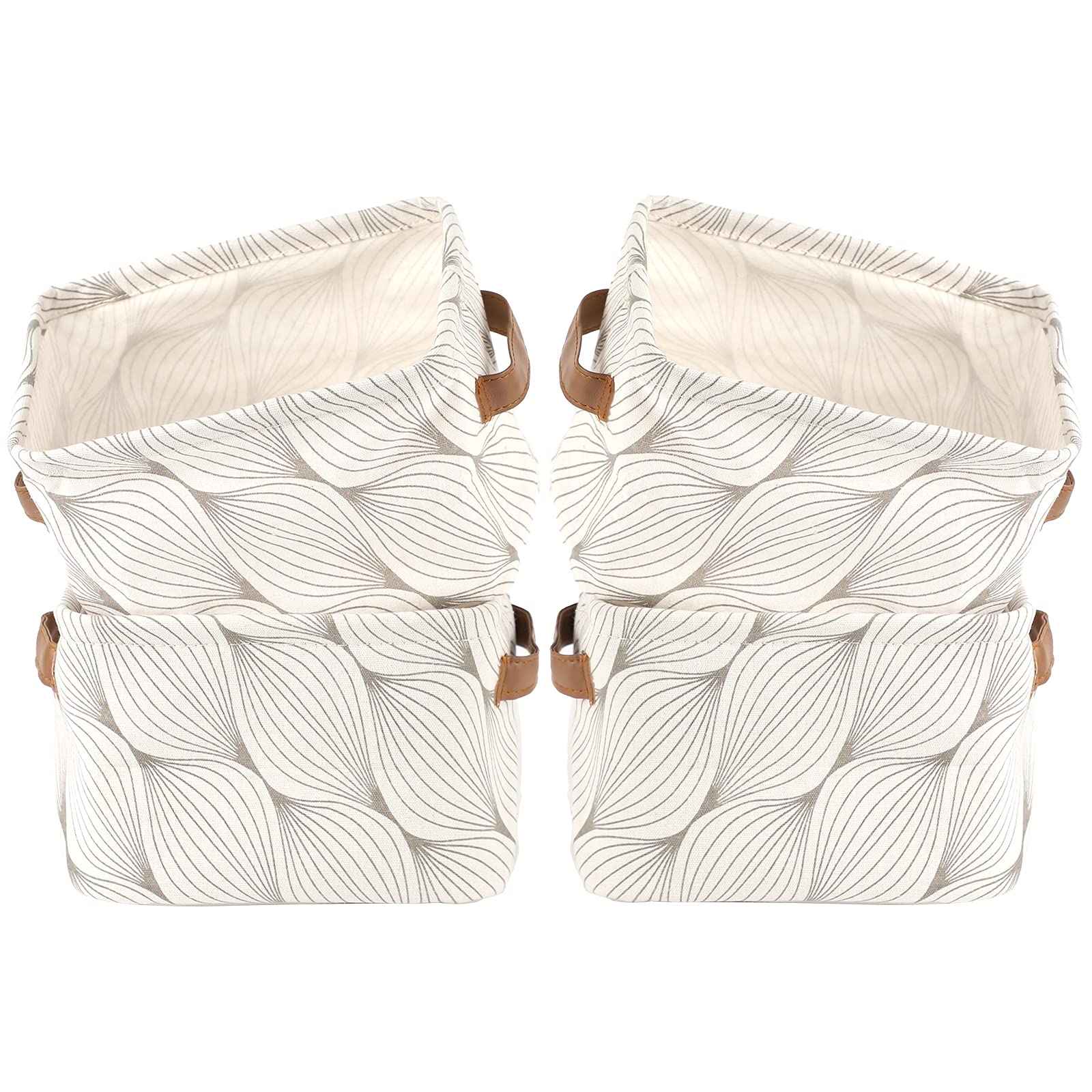 LessMo 4 Pack Storage Baskets, Collapsible Mini Storage Boxes, Canvas Fabric Waterproof Storage Bins made from Cotton and Linen, for Toys, Bathroom, Closets, Playroom (TREE-LEAF, Thin/waterproof)