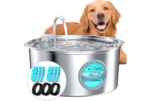 Dog Water Fountain for Large Dogs: Stainless Steel Dog Fountain -1.8Gal/7L Dog Fountain Water Bowl - Dog Fountain - Pet Water Fountain for Dogs - 6 Filters + 3 Sponge Filters - FOFNON