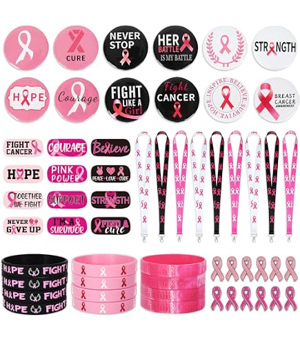 Pink Ribbon Silicone Bracelets - 4 Pack With Inspirational Sayings For Cancer Awareness