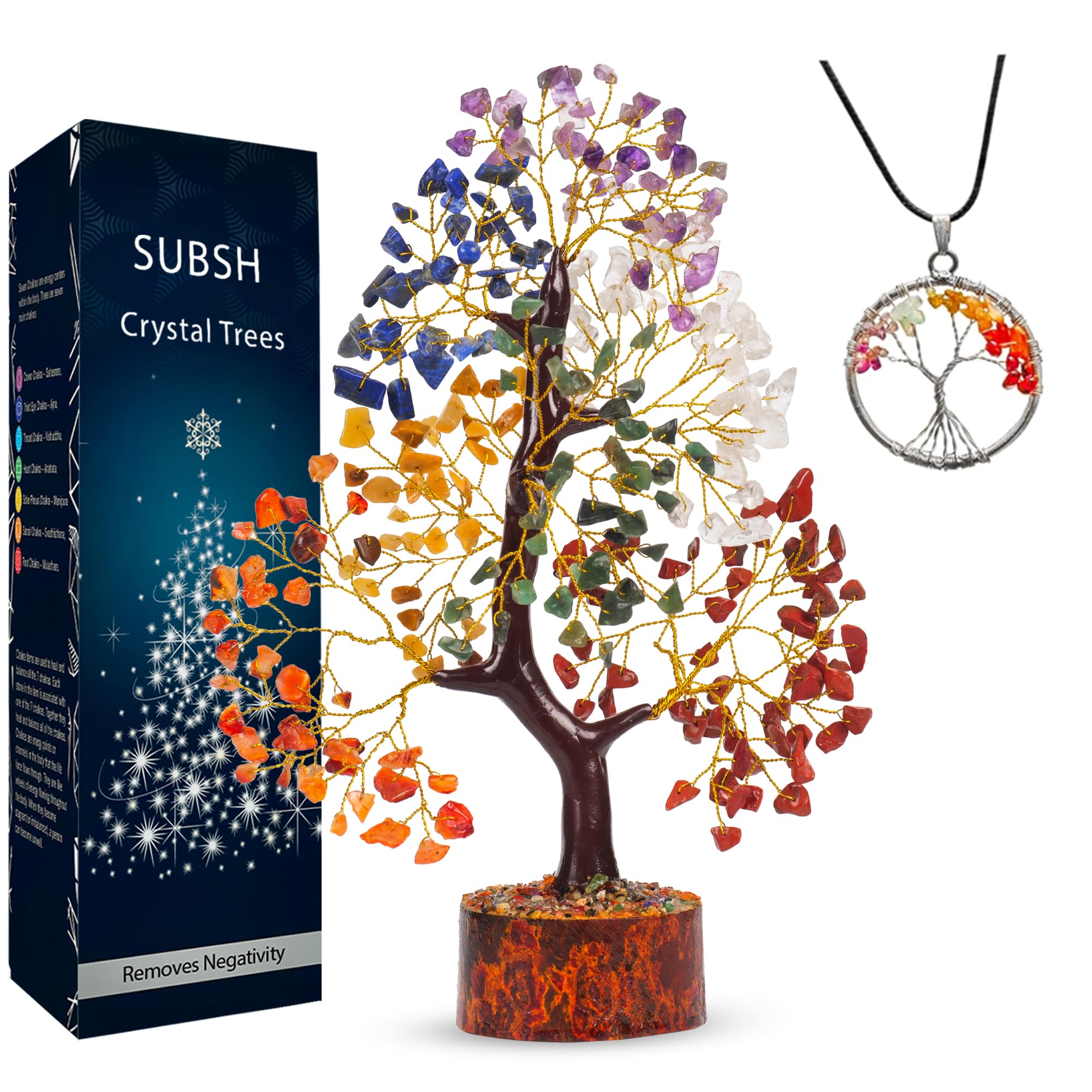 SUBSH Crystal Tree of Life, Chakra Gemstone Pendant, 7 Chakra Healing Trees for Home Decor, Office Desk Decor, Room Decor, Bonsai Trees for Positive Energy, Good Luck Birthday Gifts for Women 10-12"