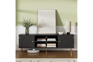 Housoul Modern TV Stand for 50/55/60 inch TV, TV Stand with Doors, Entertainment Center with Adjustable Shelf and Storage Cabinets, TV Media Console for Living Room, Bedroom, Black