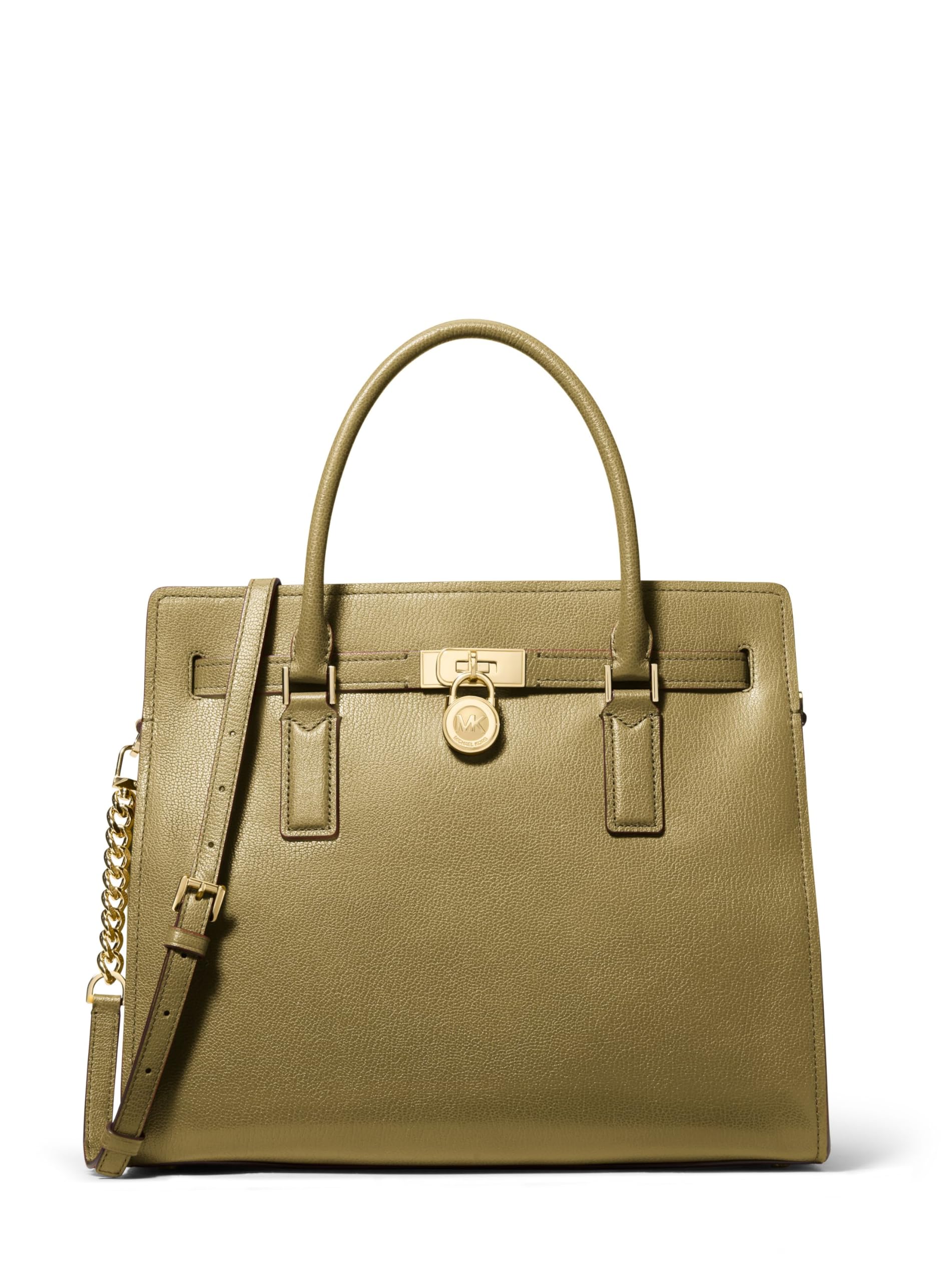 Michael Kors Hamilton Large Satchel, Gold-Tone Hardware/Urbino Leather/Pistachio
