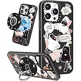 Lotadilo for iPhone 13 Pro Max Case for Women Girls - Cute Design Compatible with Magsafe Magnetic Ring Holder Stand Black Cat Aesthetic Pattern TPU Phone Covers for iPhone 13 Pro Max Phone Case