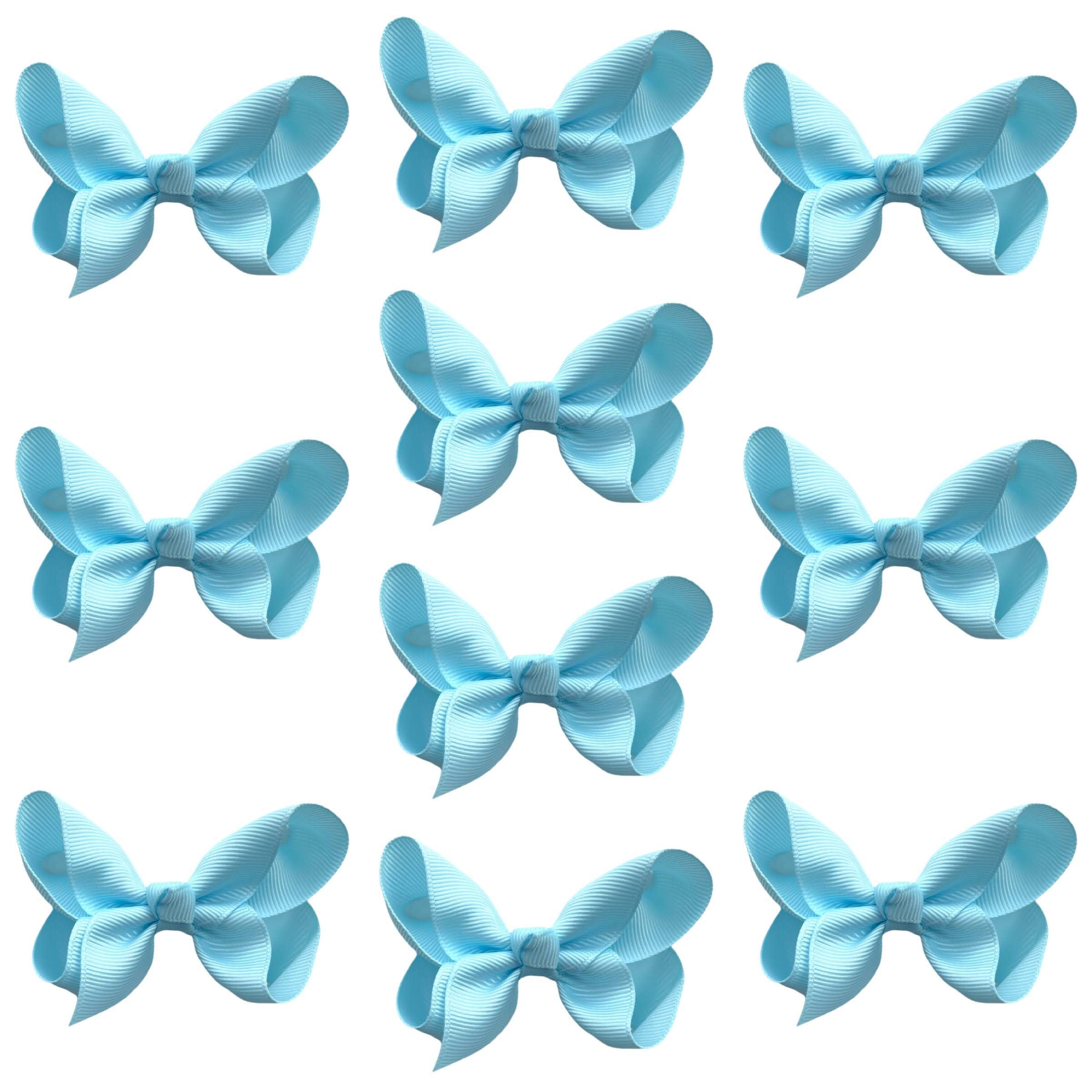 10pk Light Blue Hair Bows Knots Clips Slides Grips 3" Inch 7.6cm Solid Colour Girls School Hairbow Accessories