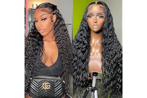 ZLIKE 28 inch Water Wave 13x6 HD Transparent Lace Front Wigs Human Hair Pre Plucked with Baby Hair Glueless Curly Frontal Wig Brazilian Virgin Hair 150% Density Wet And Wavy Frontal Wigs Natural Hairline