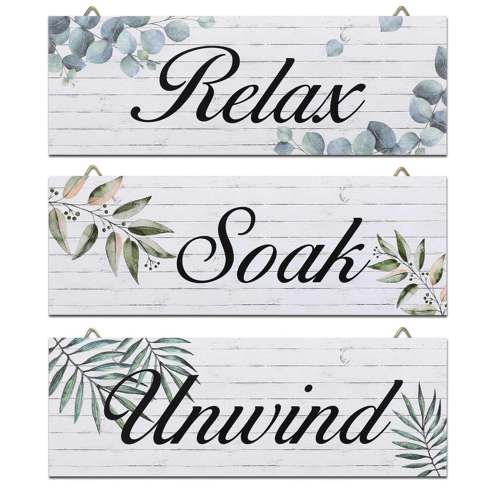 3 Link Bathroom Wall Art,Green Plant Wood Plaques Wooden Wall Sign for farmhouse Bathroom Laundry Washroom Decoration