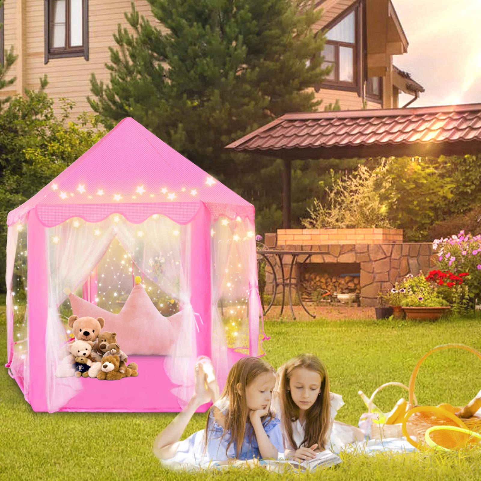 Kid's Play Tent, Ceither Princess Castle Girls Playhouse with Star Lights, 55