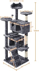 Yaheetech Cat Tree 158cm Tower with Scratching Posts 2 Houses Dark Grey view 3