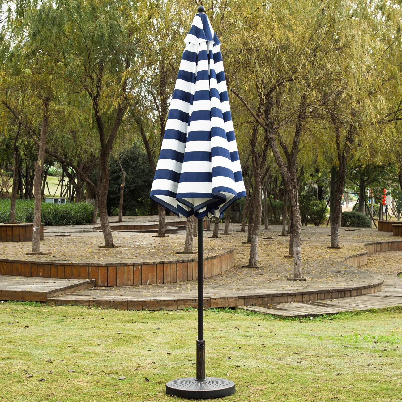 Sunnyglade 9ft Patio Umbrella Outdoor Table Umbrella with 8 Sturdy Ribs (Blue and White)