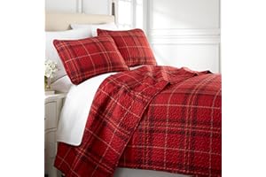 Southshore Fine Living, Inc. Oversized King Quilt Bedding Set, 3-Piece, King Size Plaid Red Quilt with 2 Shams, Microfiber Coverlet King Size or California King Size, Quilt Bedspreads, Red Plaid