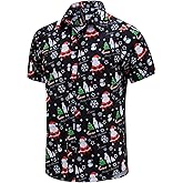 Walsilk Christmas Hawaiian Button Down Shirt for Men Xmas Santa Printed Casual Beach Short Sleeve Shirts