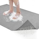 Extra Large Non-Slip Shower Mat, 58.26" x 31.49" Bathroom Shower Mat, Fast-Dry Drainage Hole PVC Bath Tub Mat, Anti Slip Bathroom Safety Accessory for Elderly/Kids, Gray