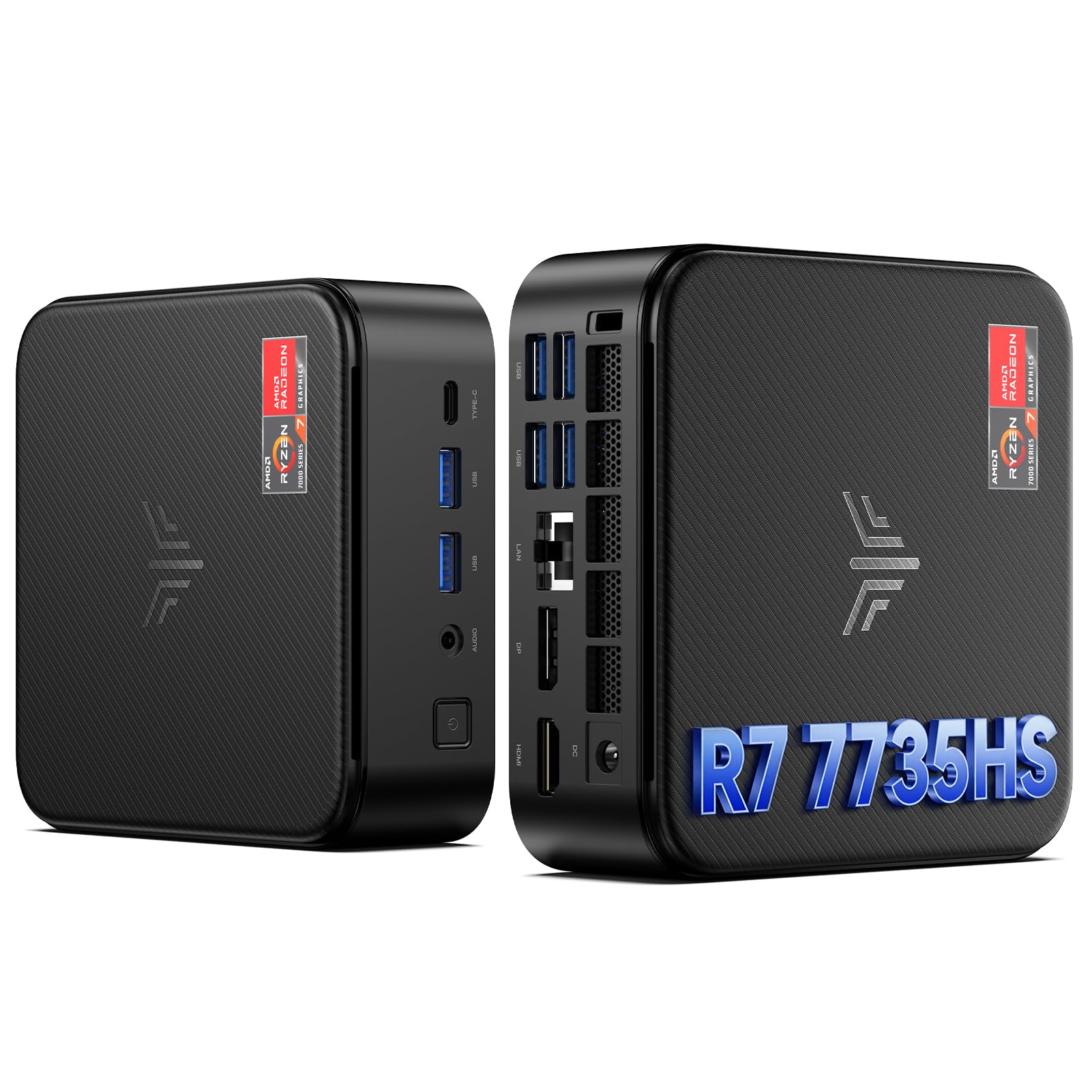 NiPoGi E3B Mini PC АMD Ryzen 7 7735HS(Besser als R7 5825U/R5 5730U, 8C/16T, bis zu 4,75 GHz), 24 GB LPDDR5 5500MT/s 512 GB M.2 NVMe PCIe 3.0 SSD Mini Desktop Computer W-11 Pro für Büro/Schule/Zuhause.