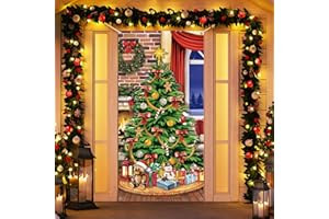 Tiamon Christmas Door Cover Decorations Merry Christmas Tree Door Cover Xmas Gifts Door Background Banner for Home Indoor Outdoor Winter Holiday Christmas Party Decor