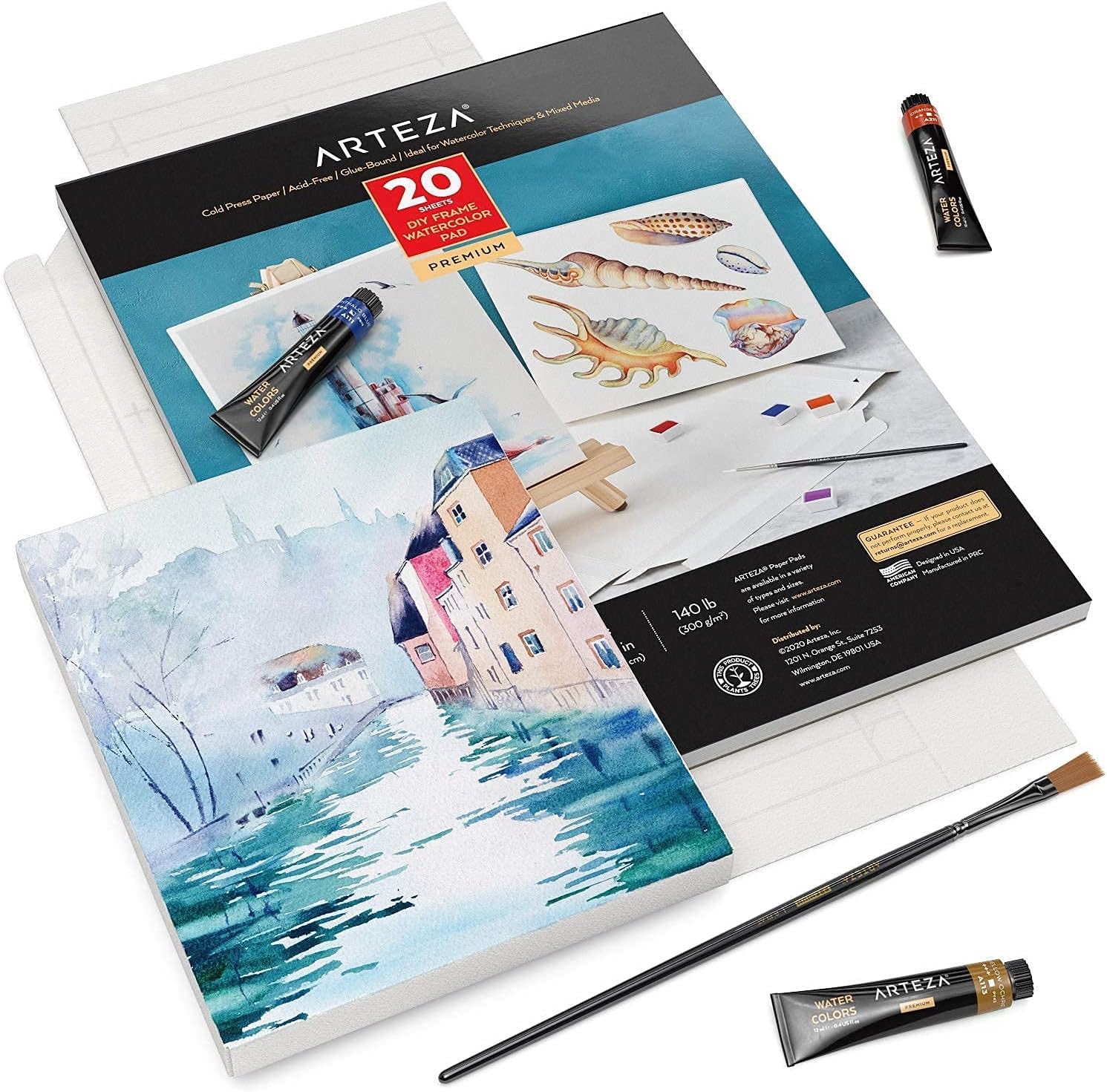 Arteza Watercolor Art Paper Canvas Pad 5x6.6 20 Sheets and Watercolor Art Paper Canvas Pad 7x8.6 20 Sheets Bundle, Painting Art Supplies for Artist, Hobby Painters & Beginners
