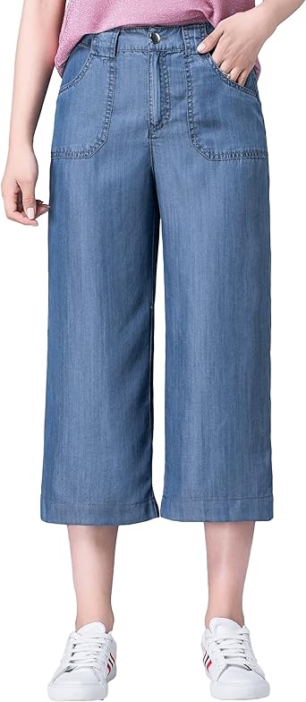 Wide leg denim capri pants Clearance