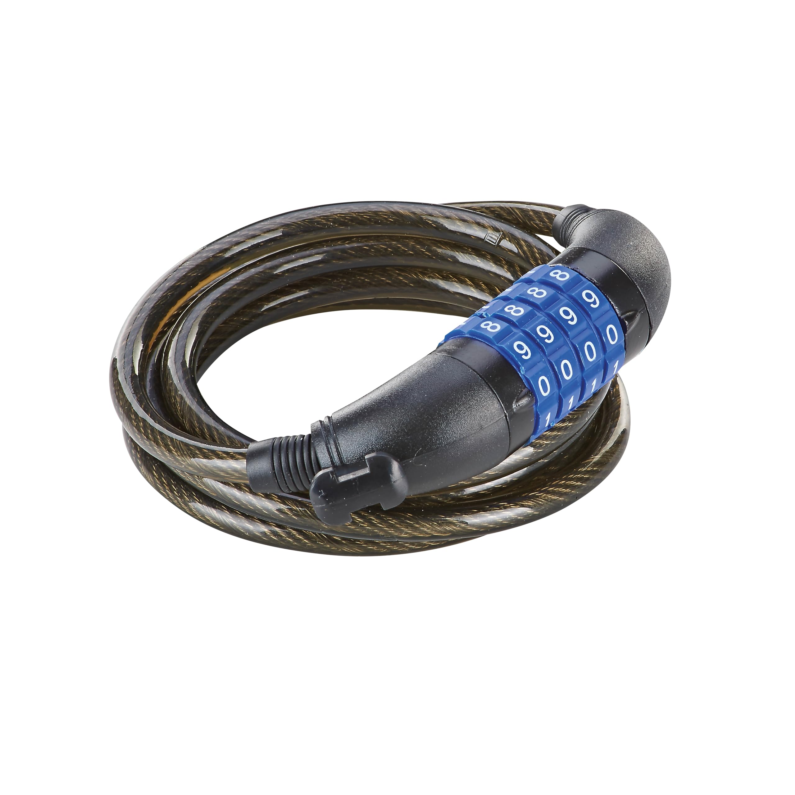 Prophete Bicycle Lock Combination Spiral Cable Lock with Holder for Frame Mounting, Dimensions: 1500 mm, Diameter 8 mm, Black