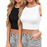 AURUZA 2Pcs Crop Tank Tops for Women, Halter Neck Cropped Tank Top, Racerback Sleeveless Workout Top Athletic Summer Shirt