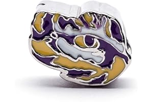 Stone Armory Charm for LSU Tigers – Louisiana State University Bead Features Tiger Eye – Stainless Steel LSU Charm Compatible with Pandora Bracelets – LSU Jewelry - Gift for Fans & Alumni