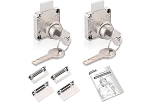 Naissian Cabinet Locks with Keys, Home Desk Lock for Drawer 7/8" Office Furniture Drawer Lock Latch, Pack of 2 Locks with 4 Keys Alike, Nickel