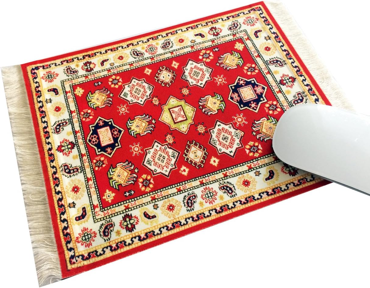 Oriental Woven Rug Mouse Pad - Turkish Style Carpet Mousemat - Great Gift (Light-Red)