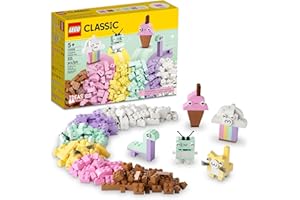LEGO Classic Creative Pastel Fun Bricks Box 11028, Building Toys for Kids, Girls, Boys Ages 5 Plus with Models; Ice Cream, Dinosaur, Cat & More, Creative Learning Gift
