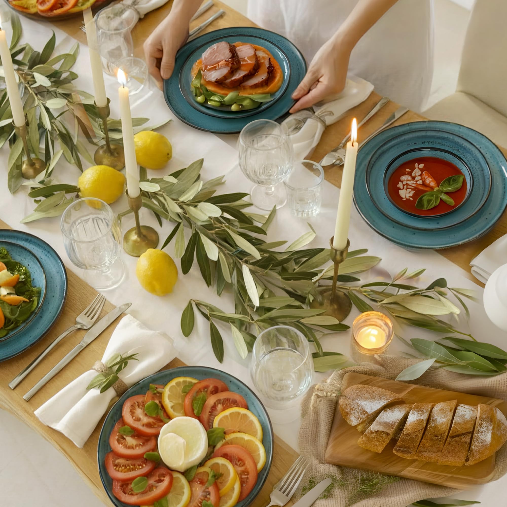 Twinzee Steingut Geschirrset 24-teilig für 6 Personen - Schüssel- und Teller Set - Tafelservice Mikrowellengeeignet aus Steinzeug - Riviera Kollektion 9