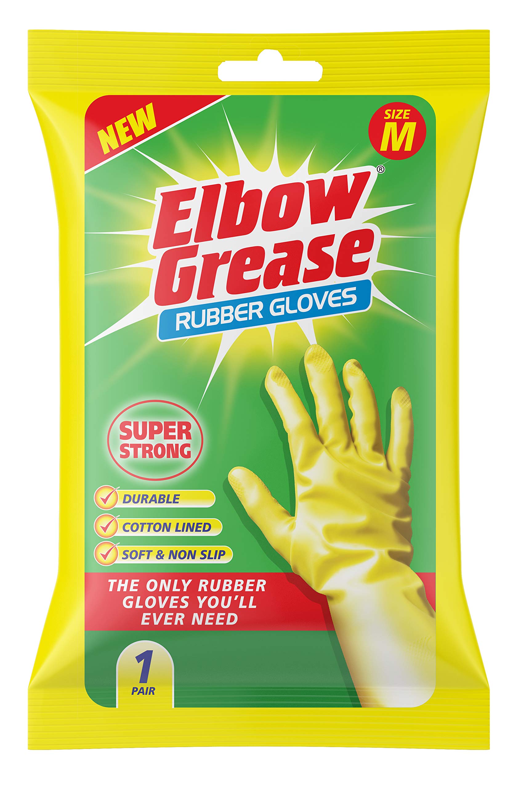 Elbow Grease Rubber Gloves | Cotton Lined, Super Strong, Non-Slip Household Cleaning Gloves (Medium)