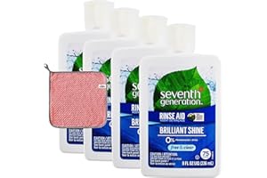 MOOFIN Dishwasher Rinse Aid, 8 Fl Oz, Paired With Cleaning Towel, Fights Hard Water Stains & Mineral Buildup, Compatible With He Machines, Pack Of 4