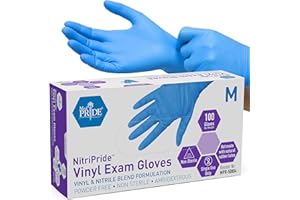 MED PRIDE Disposable Powder Free Non Latex Single Use Medical Exam Gloves, Nitrile Vinyl Blend for Cleaning and Food Handling