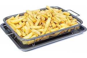 Air Fryer Basket For Oven, Air Fryer Tray, Crisper Tray Non-Stick Oven Baking Tray with Elevated Mesh, 2 Piece Set 9"X13" Gray - by Nuovva