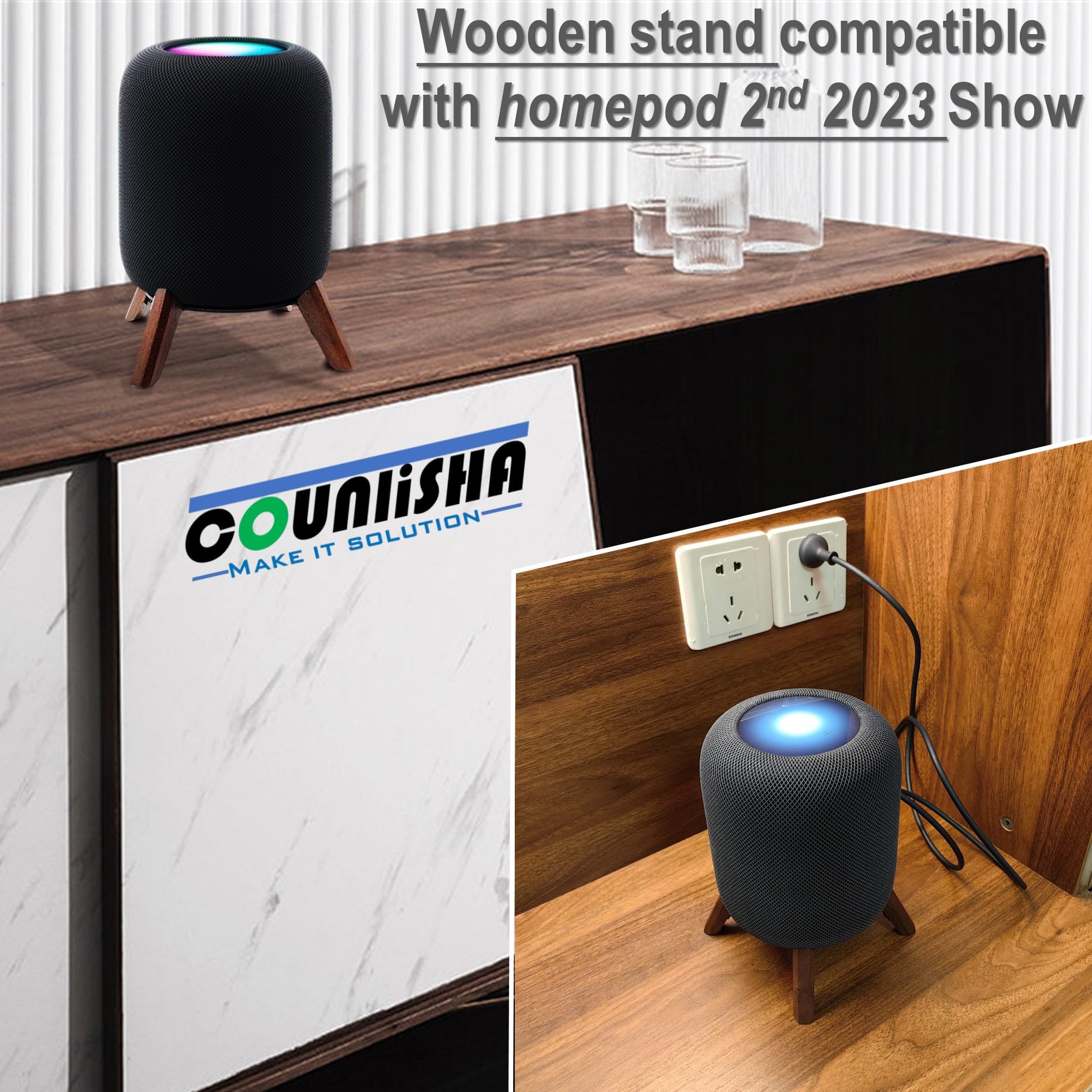 Real Wood Stand for Homepod 2nd gen (2023 Released), Wooden Holder with Metal Frame for Better Sound,Sturdy Stable Mount with Anti-Slip Protects Apple Home pod 2nd Smart Speaker (Walnut)