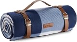 VonShef Picnic Blanket Blue White Tartan 180x147cm Waterproof Backing