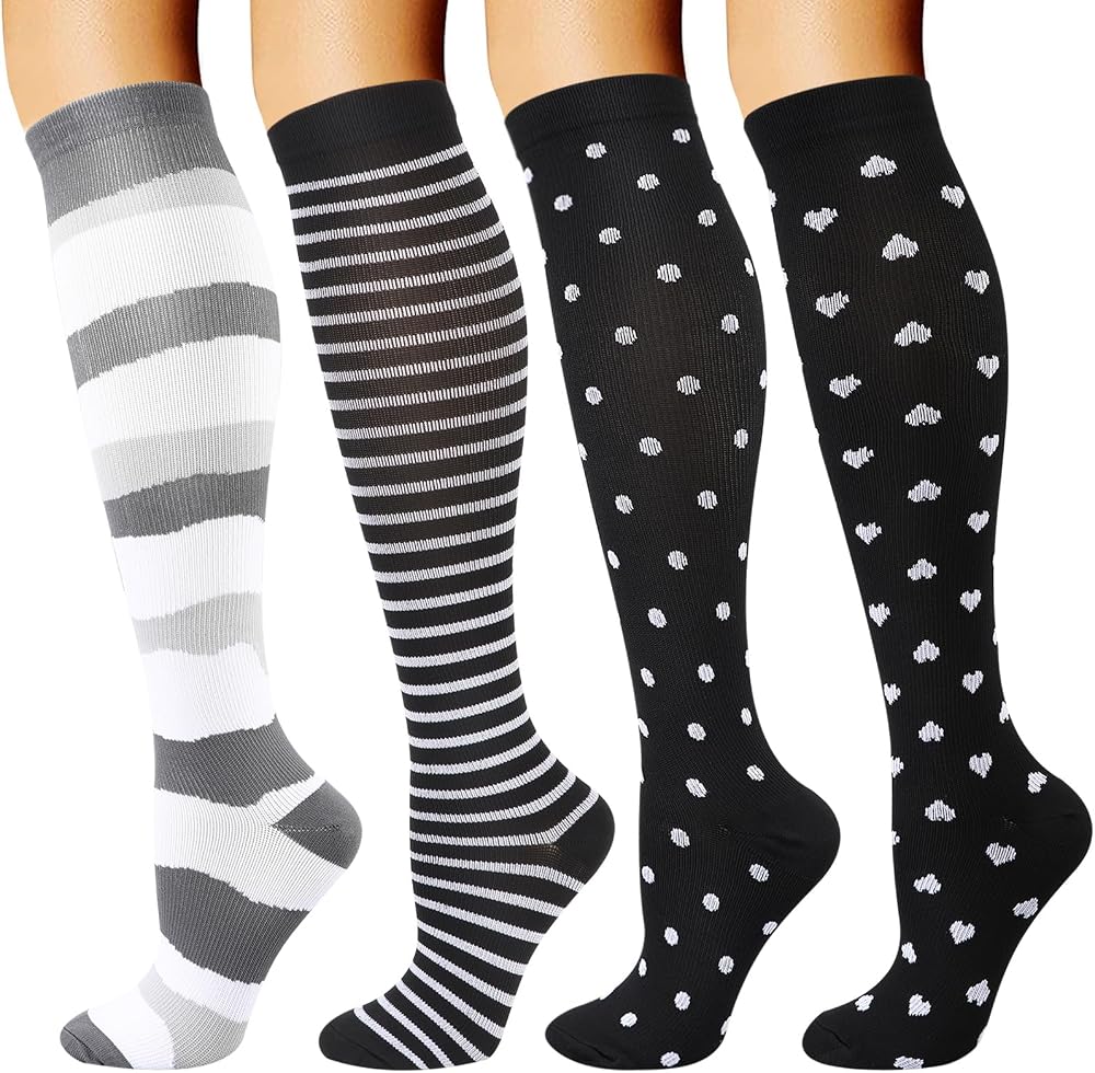 DRESHOW 4 Pairs Compression Socks Women Men Circulation Support Athletic