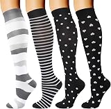 DRESHOW 4 Pairs Compression Socks Women Men Circulation Support Athletic
