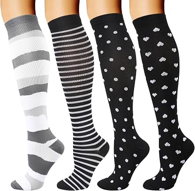 DRESHOW 4 Pairs Compression Socks Women Men Circulation Support Athletic