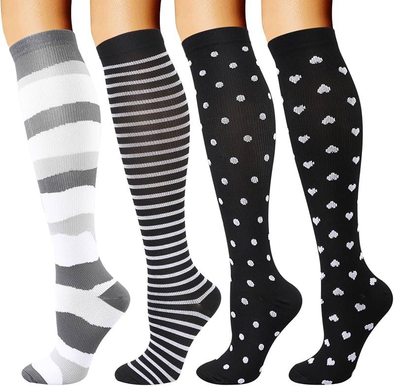 DRESHOW 4 Pairs Compression Socks Women Men Circulation Support Athletic