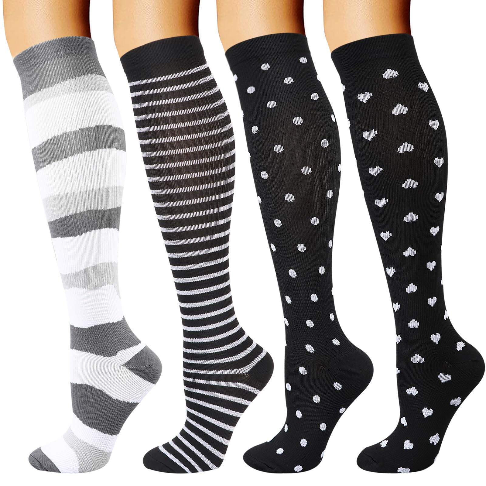DRESHOW 4 Pairs Compression Socks For Women&Men Circulation Best Support for Athletic Running Cycling Travel