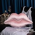 Ashler Upgraded Glossy Velvet Lip Shape Throw Pillow, Delicately Soft, Glossy Shimmering and Brilliant with Velvet Backing for Sofa, Bed and Living Room, Pink, 24 X 12 Inches