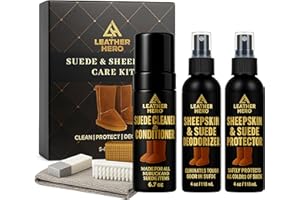 Leather Hero Suede & Sheepskin Cleaning Kit – Compatible with UGG Boots – Foam Cleaner & Conditioner, Water & Stain Protector, Deodorizer, Eraser, Brushes & Cloth – 7-Piece Complete Care Set