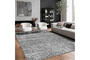 Latte&Fog 5x7 Area Rugs for Living Room, Vintage Grey Washable Rug, Boho Floral Non Slip Low Pile Carpet for Indoor Bedroom, 