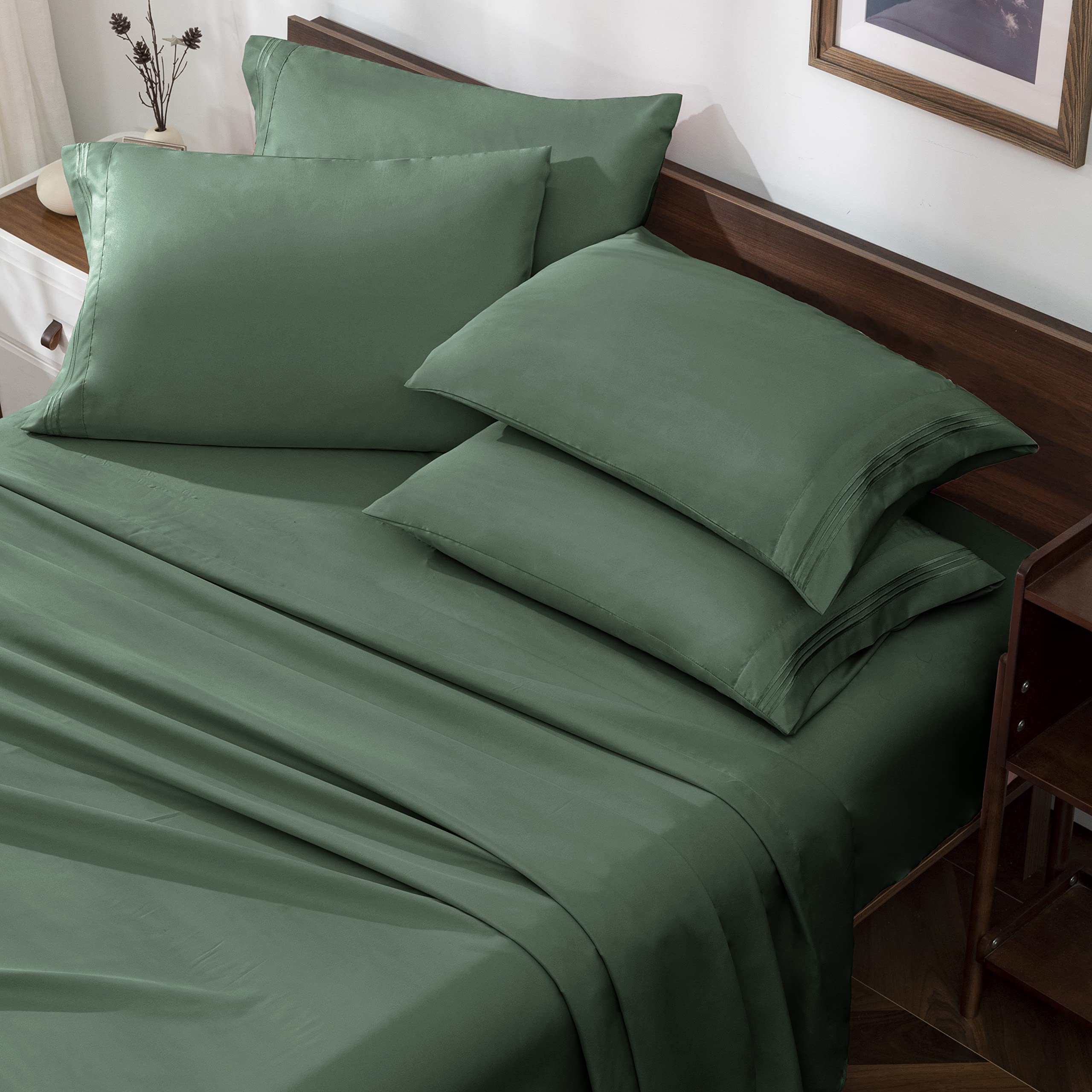 Photo 1 of Horbaunal Green King Size Sheet Set - 6 Piece Luxury 1800 Thread Count Bedding Sheets & Pillowcases - 16 Inch Deep Pocket Microfiber Bedding Set - Soft & Wrinkle Bed Sheets
