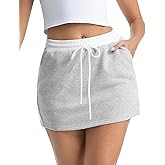 Mefija Women's Sweat Mini Skirt Built-in Shorts Drawstring Waist Sports Skirts Tennis Skort with Pockets