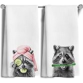 MANCUNCER Funny Raccoon Hand Dish Towels for Bathroom Set of 2, Raccoon Lover Gifts Hand Towels for Bathroom Decor, 16x24 Inch