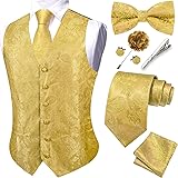 YOHOWA Mens Gold Suit Vest Silk Tie Bowtie Set