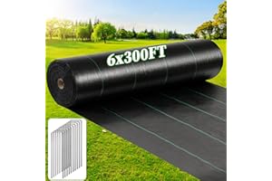GOTGELIF 6FT x 300FT Weed Barrier Landscape Fabric, 3.2oz Heavy Duty Woven Geotextile with 60 U-Shaped Pegs & Pre-Printed Cutting Lines, Ground Cover Colth Garden Bed Liner for Landscape, Driveway, Greenhouse