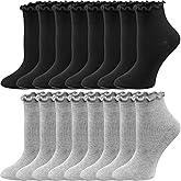 STNFAMILI 8 Pairs Cute Ruffle Frilly Ankle Socks for Women, Lace Lettuce Edge Socks
