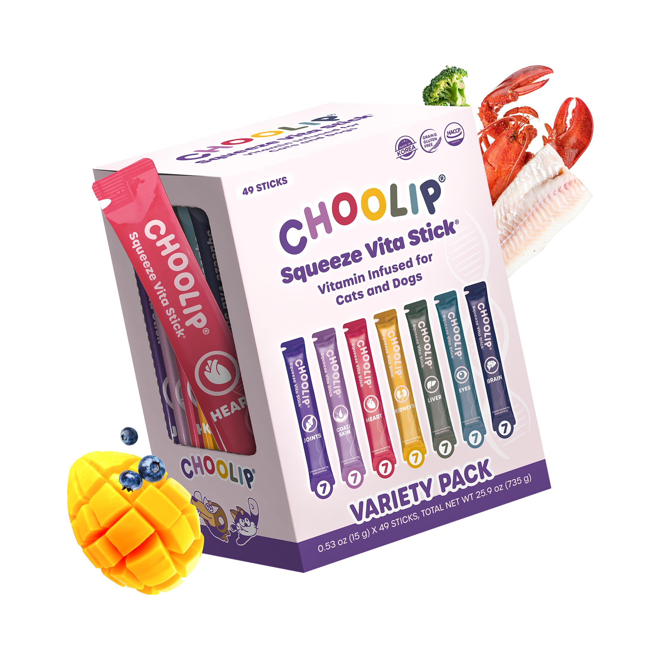 Choolip Squeeze Vita Stick Lickable Cat & Dog Treats Variety, 49-Count