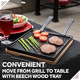 George Foreman Dual-Sided Cast Iron Griddle Plate with Beech Tray GFDSGP01 view 4