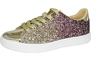 LUCKY STEP Glitter Sneakers Lace up | Fashion Sneakers | Sparkly Shoes for Women